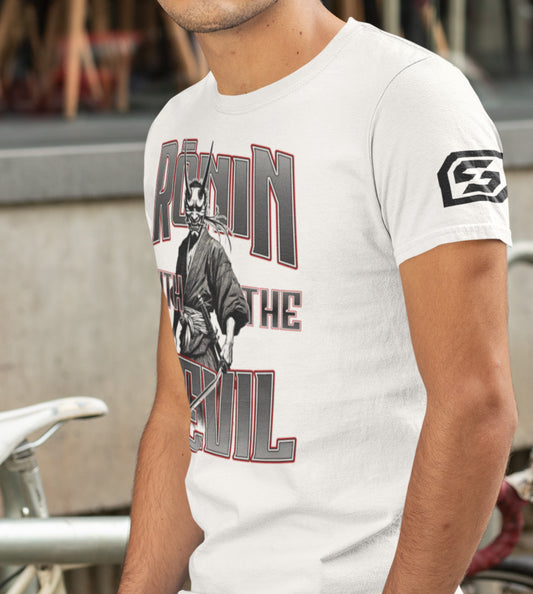 WHITE PREMIUM RŌNIN WITH THE DEVIL FRONT PRINT TSHIRT